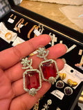 Ruby Royale Geometric Drop Earrings